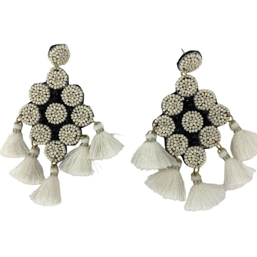 Chandelier Tassle Bead White Earrings Lightweight 3564 Statement Post